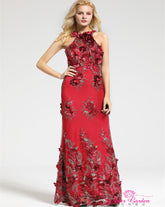 Red Sexy Halter Neck Sleeveless Lace Evening Gown - FashionByTeresa